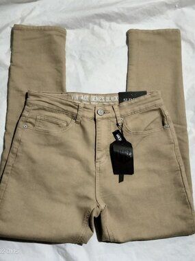 NWT VGB Vintage Genes Black Men's Slim Fit French Terry Denim Jeans Khaki 30x30